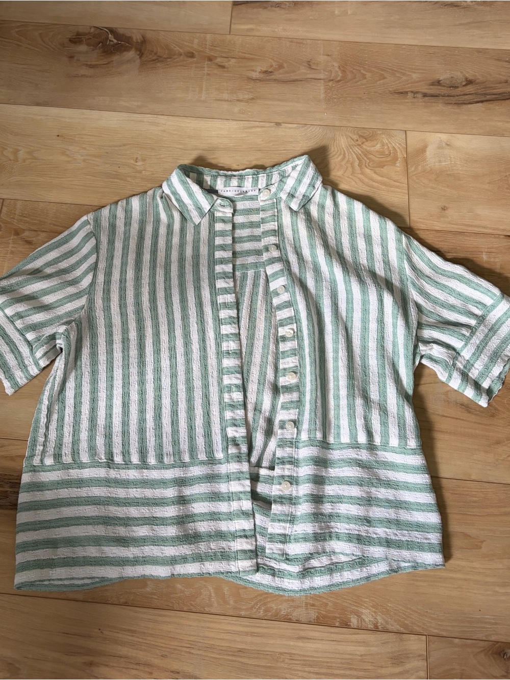 Jane + Delancey Green & White Striped Button Shirt